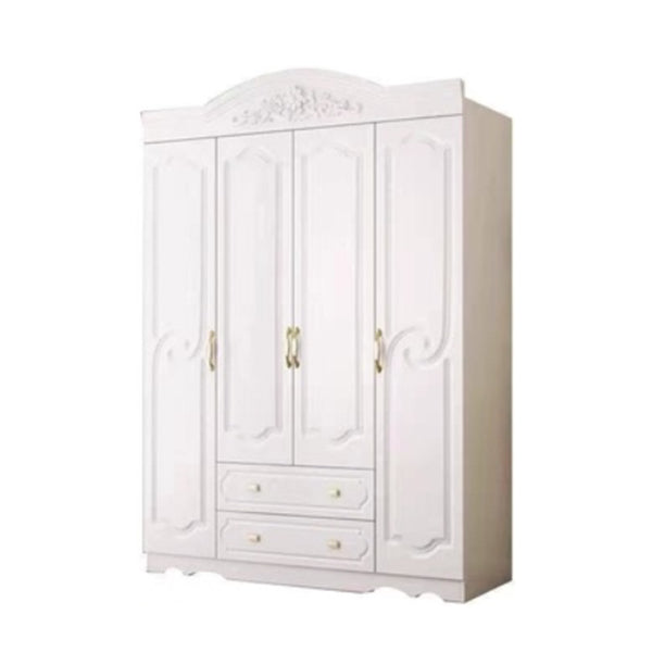 White Colour Wooden Wardrobe 2-Drawer Soft Close Door Wardrobe Closet