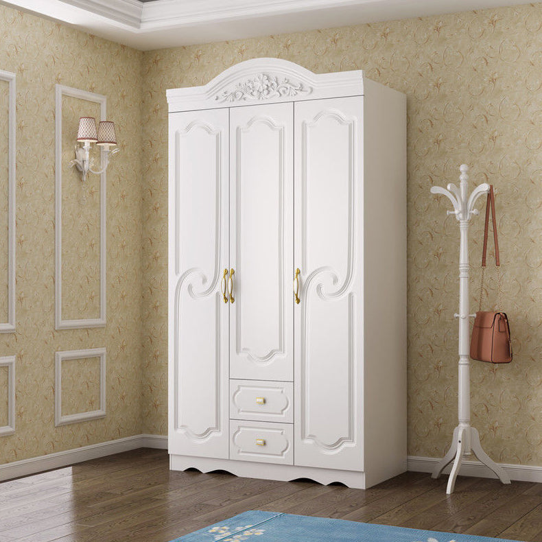White Colour Wooden Wardrobe 2-Drawer Soft Close Door Wardrobe Closet