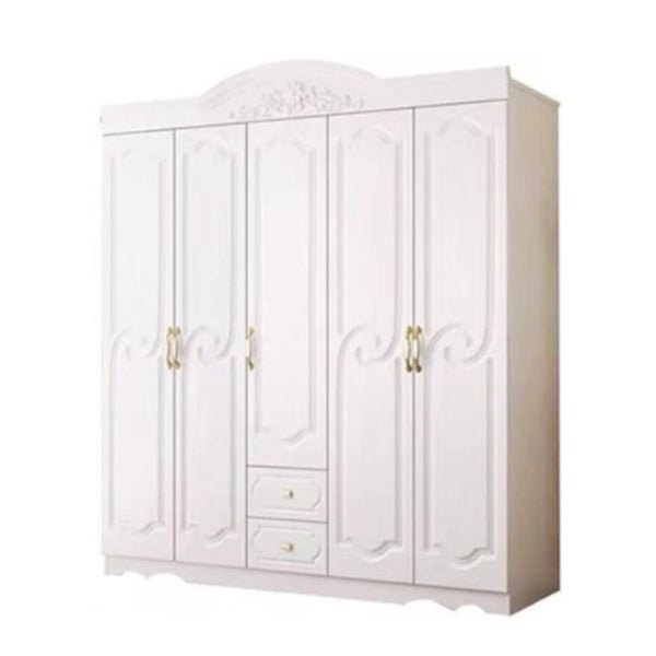 White Colour Wooden Wardrobe 2-Drawer Soft Close Door Wardrobe Closet