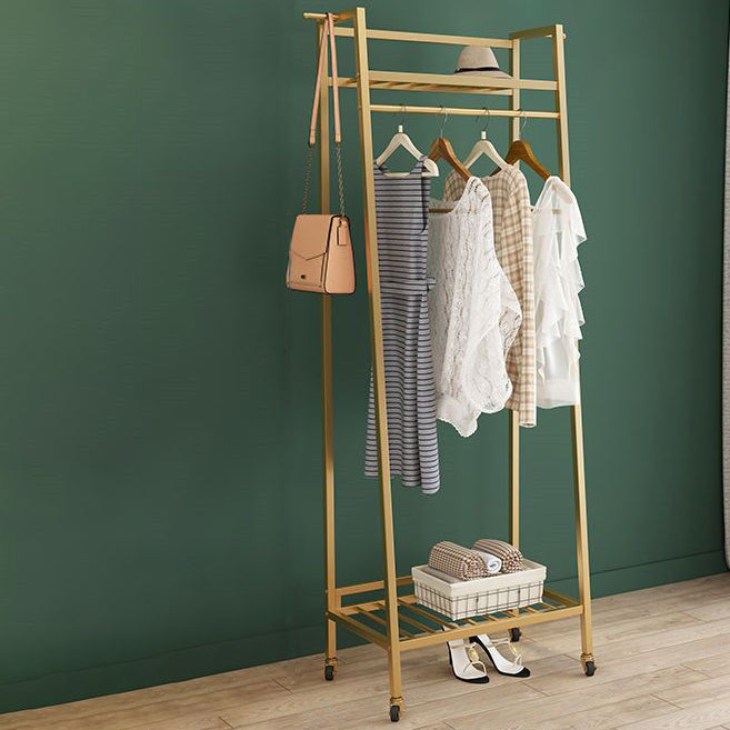 Contemporary Style Open Armoire Gold Metal Armoire with Clothing Rod