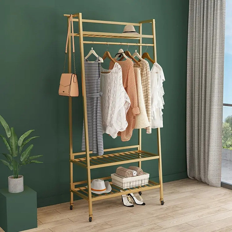 Contemporary Style Open Armoire Gold Metal Armoire with Clothing Rod