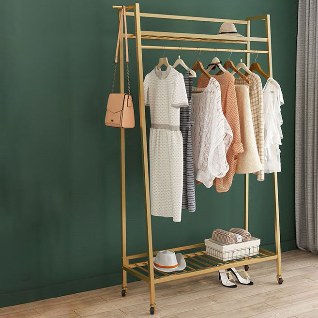 Contemporary Style Open Armoire Gold Metal Armoire with Clothing Rod