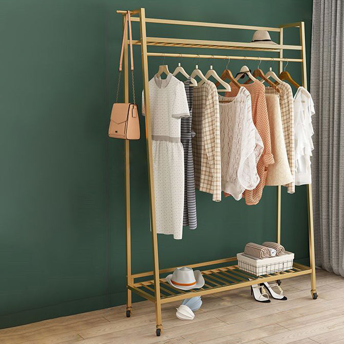 Contemporary Style Open Armoire Gold Metal Armoire with Clothing Rod