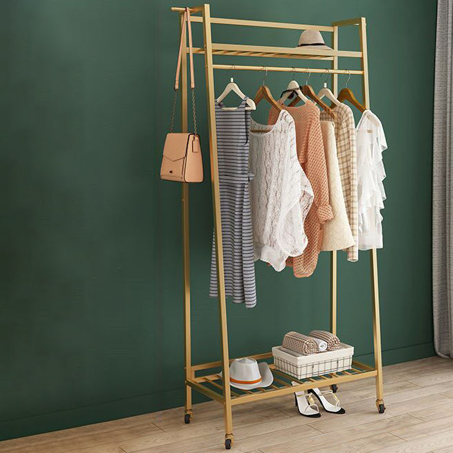 Contemporary Style Open Armoire Gold Metal Armoire with Clothing Rod