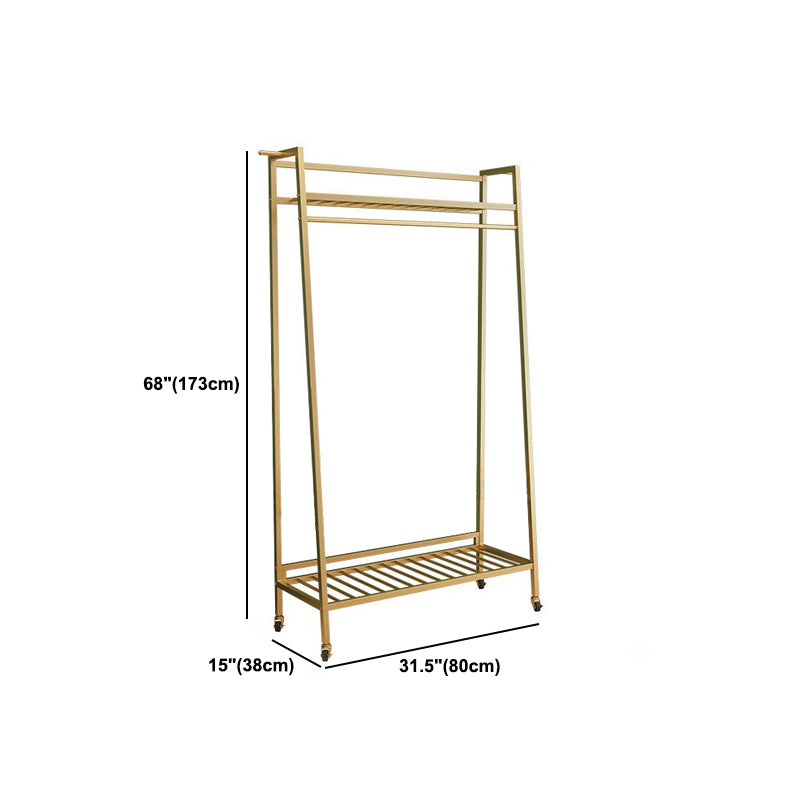 Contemporary Style Open Armoire Gold Metal Armoire with Clothing Rod