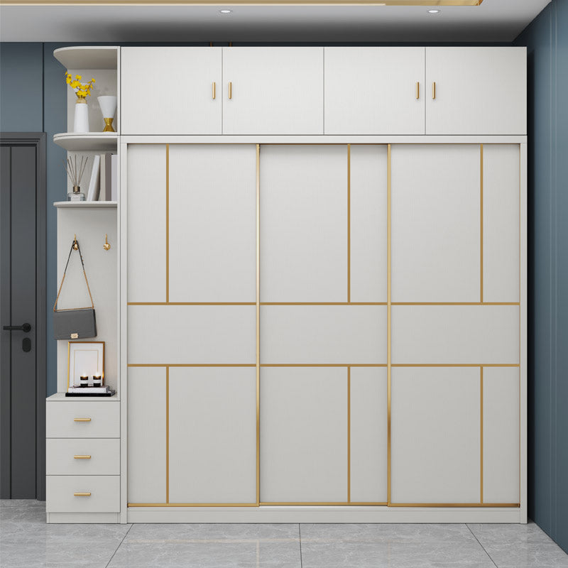 Manufactured Wood White Storage Cabinet with Sliding Door Modern Cabinet with Drawers