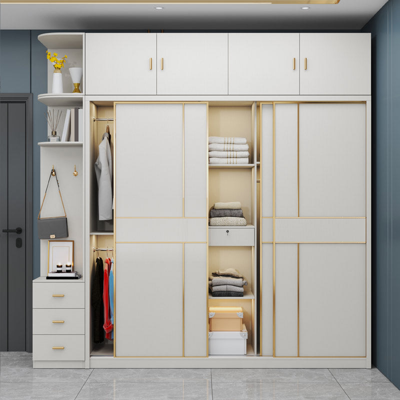 Manufactured Wood White Storage Cabinet with Sliding Door Modern Cabinet with Drawers