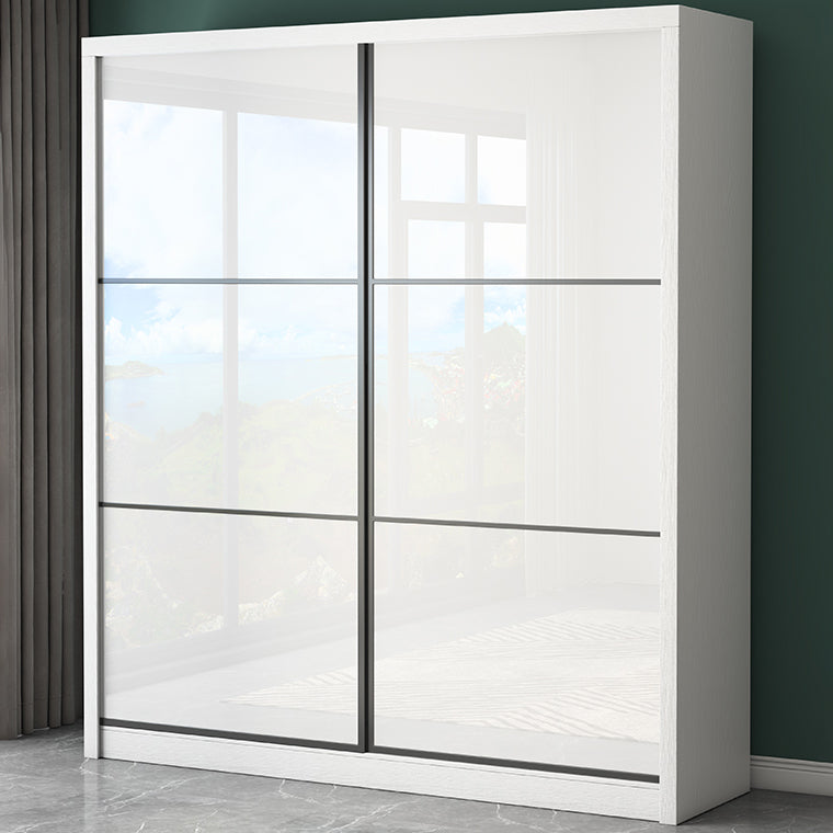 White Engineered Wood Wardrobe Closet Contemporary Storage Cabinet