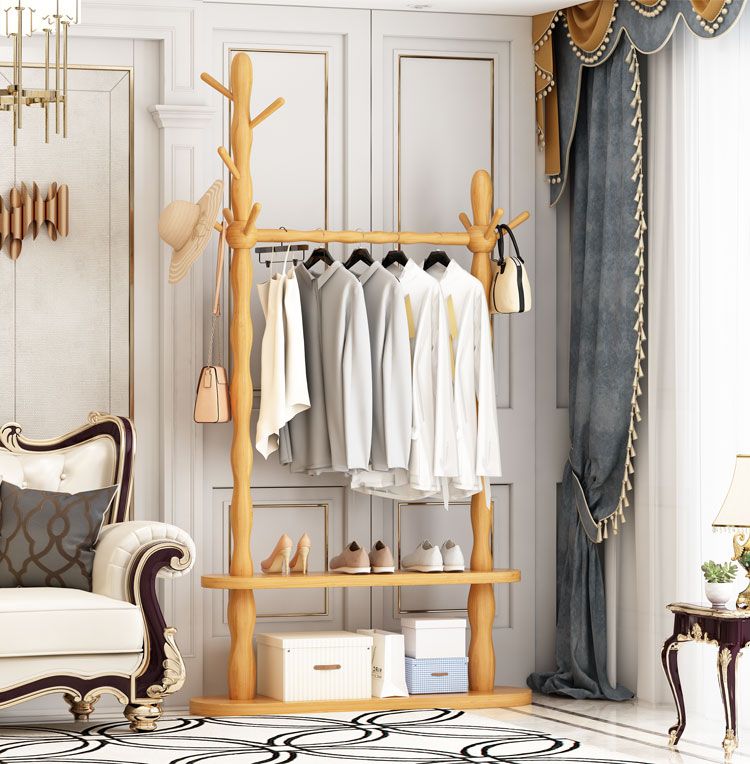 Contemporary Style Open Armoire Pine Wood Armoire with Clothing Rod