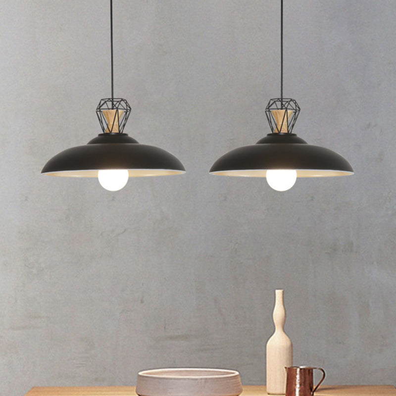 2 Heads Island Lighting Industrial Restaurant Pendant Lamp Fixture with Barn Metal Shade in Black
