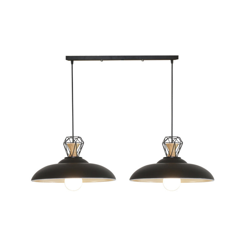 2 Heads Island Lighting Industrial Restaurant Pendant Lamp Fixture with Barn Metal Shade in Black