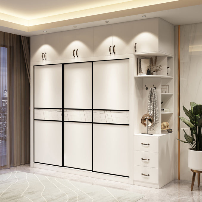 Contemporary Style Wardrobe White Colour Wooden Wardrobe Closet With Drawer
