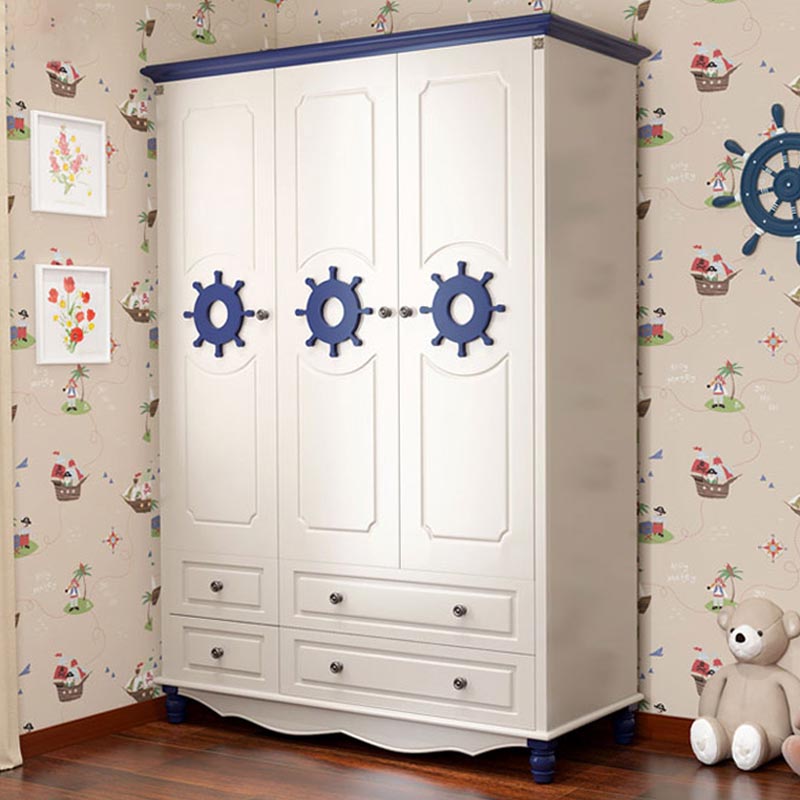 Coastal Style Wardrobe Armoire Rubber Wood and Engineered Wood Wardrobe Cabinet