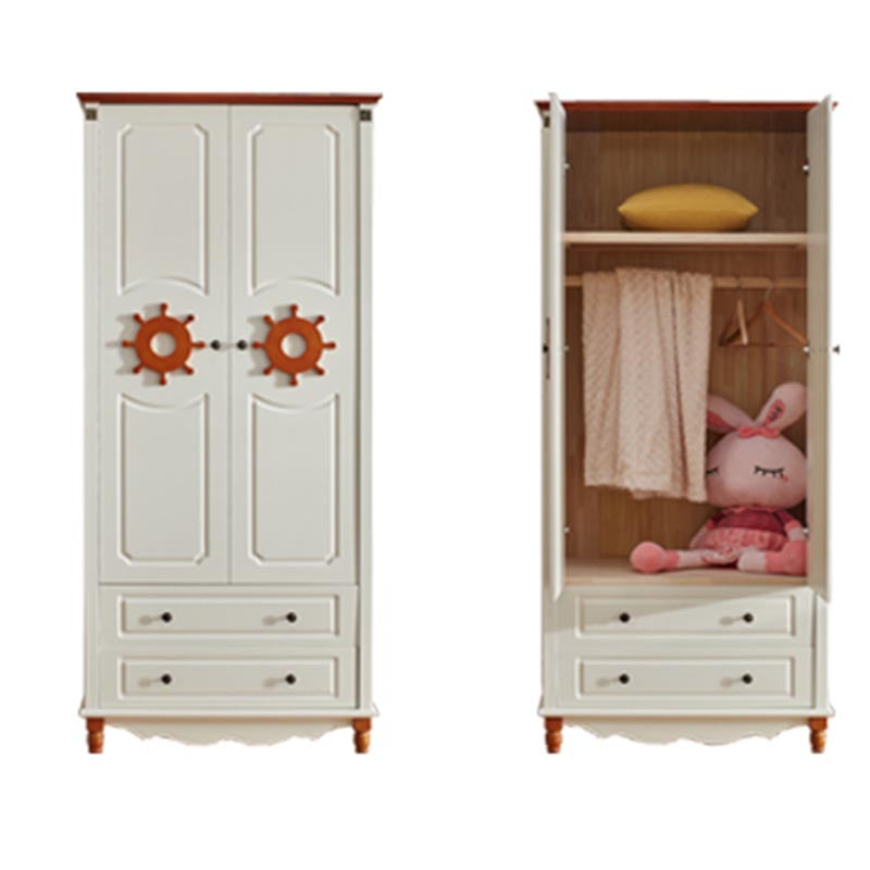 Coastal Style Wardrobe Armoire Rubber Wood and Engineered Wood Wardrobe Cabinet