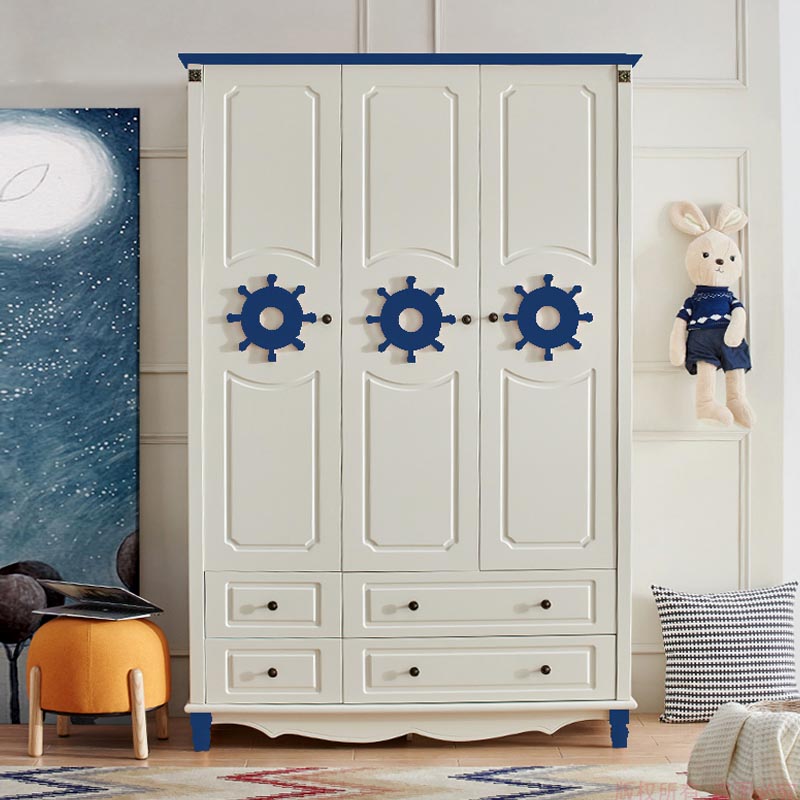 Coastal Style Wardrobe Armoire Rubber Wood and Engineered Wood Wardrobe Cabinet