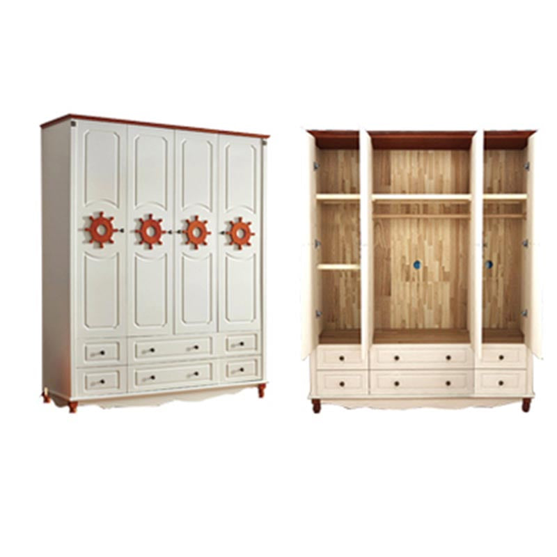 Coastal Style Wardrobe Armoire Rubber Wood and Engineered Wood Wardrobe Cabinet