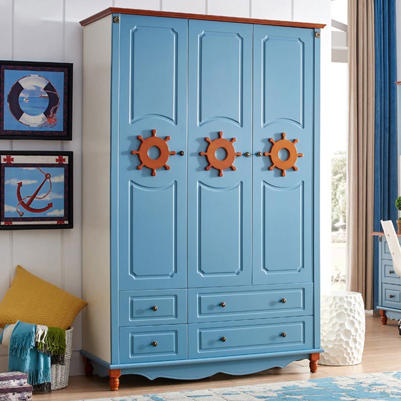 Coastal Style Wardrobe Armoire Rubber Wood and Engineered Wood Wardrobe Cabinet