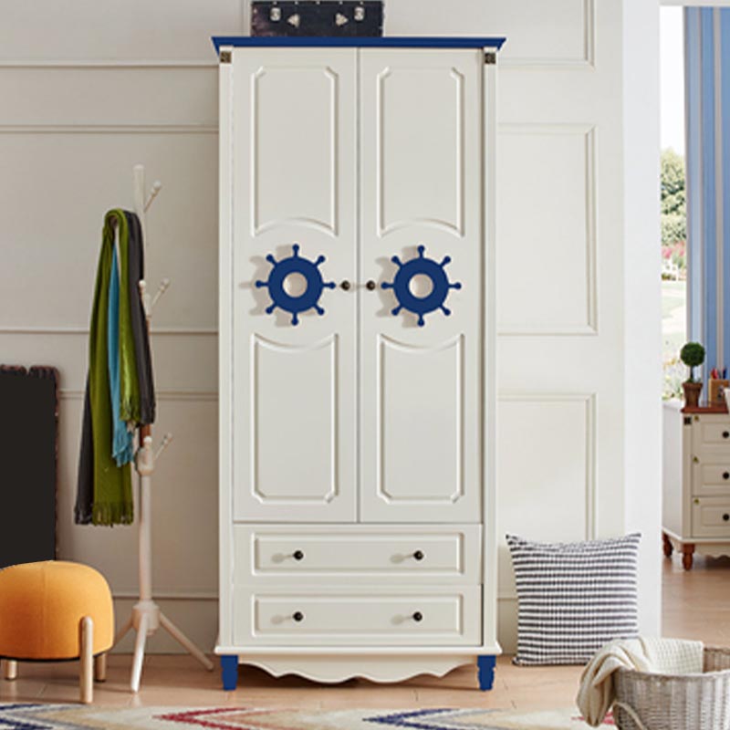 Coastal Style Wardrobe Armoire Rubber Wood and Engineered Wood Wardrobe Cabinet