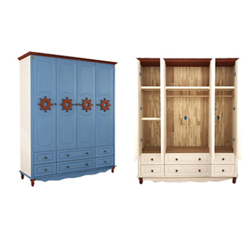 Coastal Style Wardrobe Armoire Rubber Wood and Engineered Wood Wardrobe Cabinet