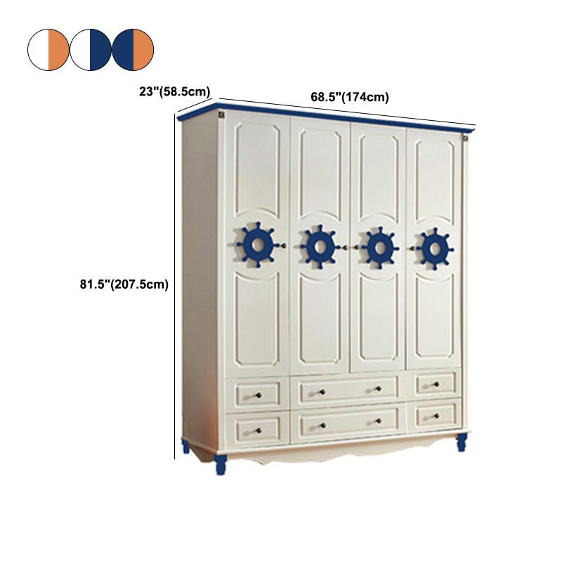 Coastal Style Wardrobe Armoire Rubber Wood and Engineered Wood Wardrobe Cabinet
