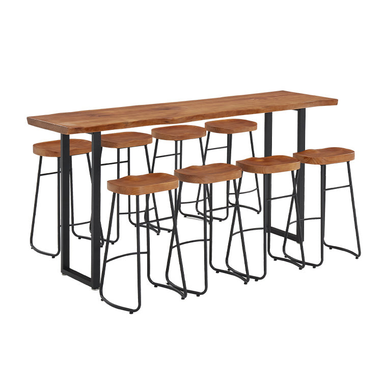 Modern Rectangle Solid Wood Bar Table Set 1/2/4/5/9 Pieces Counter Table with Stools