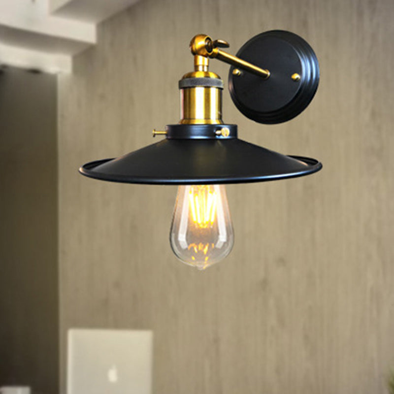 Iron Black Finish Wall Mount Sconce Flared 1-Light Industrial Wall Lighting Fixture