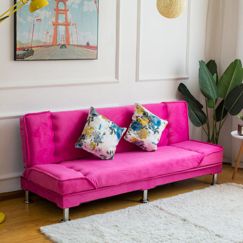 Modern Cotton Blend and Velvet Convertible Loose Back Armless Sofa Bed