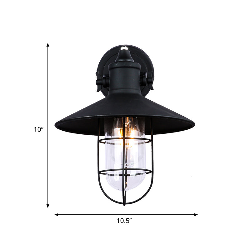 Black Finish Wire Cage Wall Lighting Industrial Metal 1 Light Coffee Shop Wall Mount Sconce with Clear Glass Shade