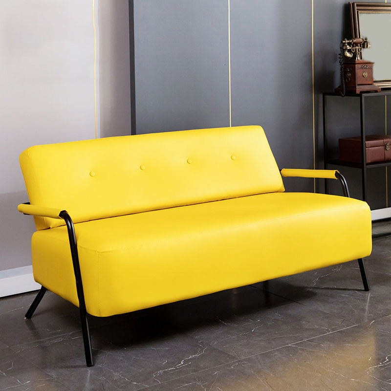 Faux Leather Industrial Tufted Back Sofa with Tuxedo Arm for Apartment
