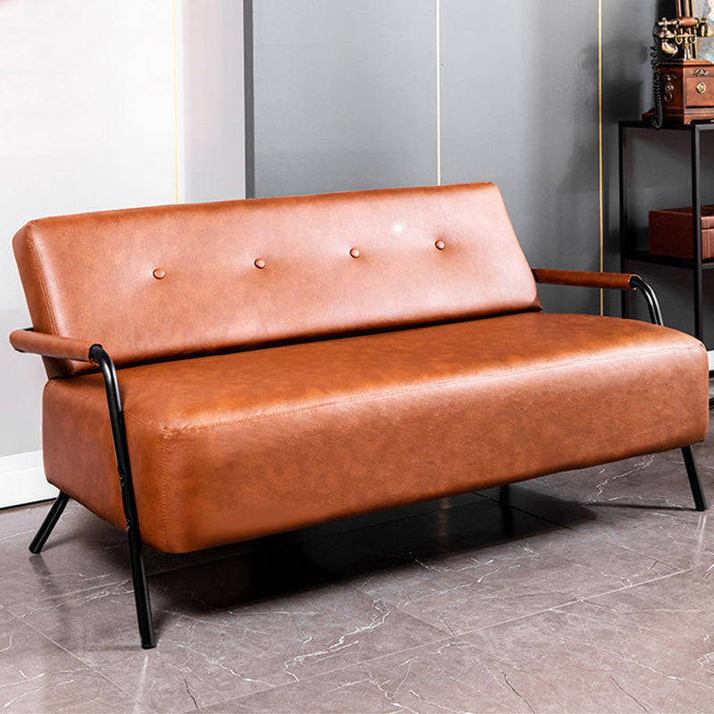 Faux Leather Industrial Tufted Back Sofa with Tuxedo Arm for Apartment