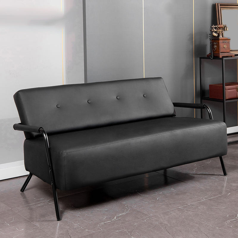 Faux Leather Industrial Tufted Back Sofa with Tuxedo Arm for Apartment