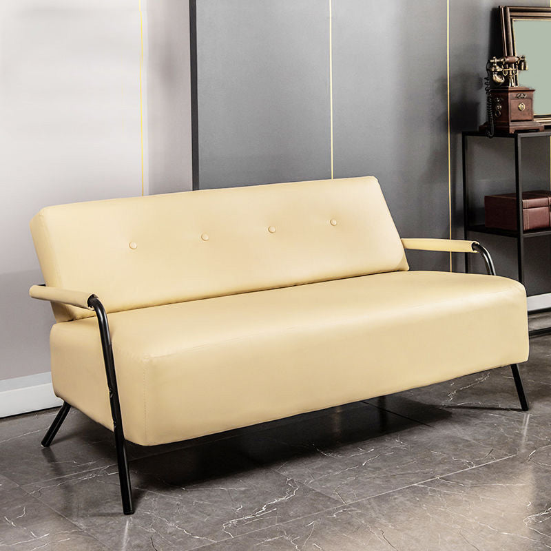 Faux Leather Industrial Tufted Back Sofa with Tuxedo Arm for Apartment