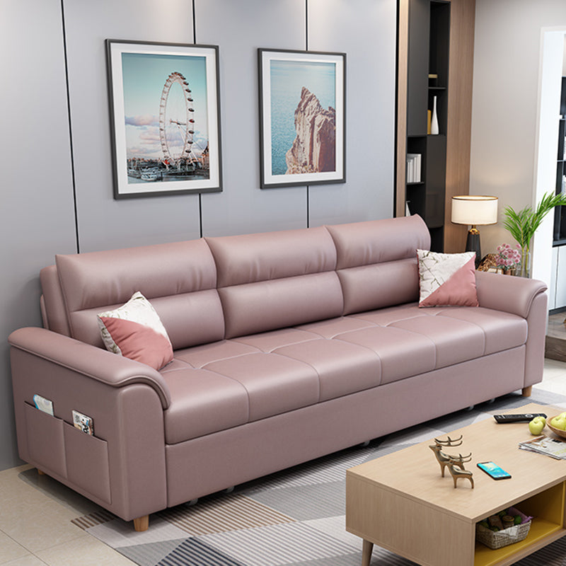 Cotton Blend and Faux Leather Biscuit Back Pillow Top Arm Couch Bed