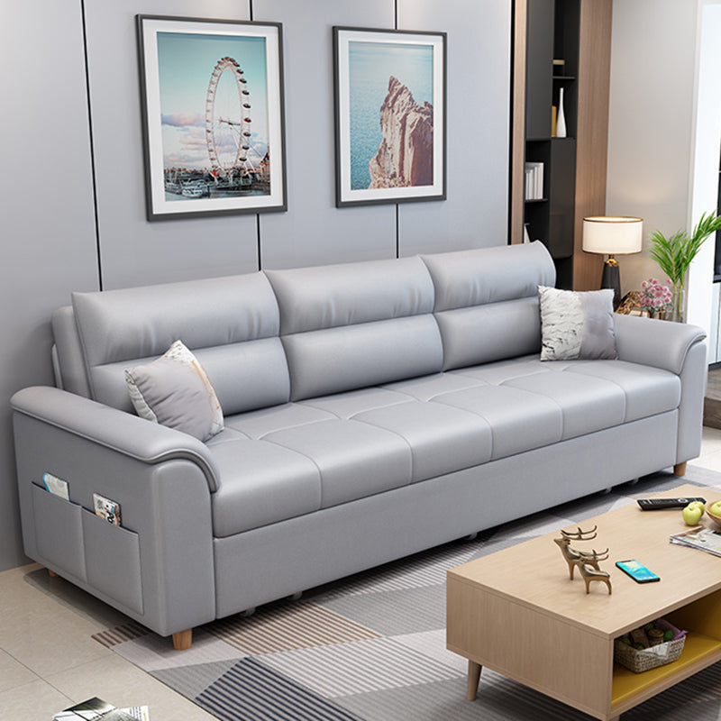 Cotton Blend and Faux Leather Biscuit Back Pillow Top Arm Couch Bed