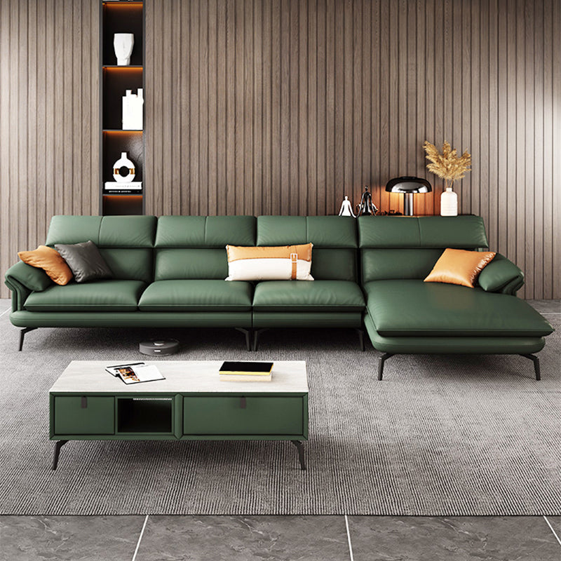 Pillow Arms Sofa in Green Modern Stain-Resistant Faux Leather L-Shape Sofa & Chaise