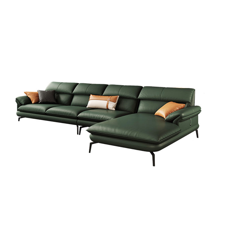 Pillow Arms Sofa in Green Modern Stain-Resistant Faux Leather L-Shape Sofa & Chaise
