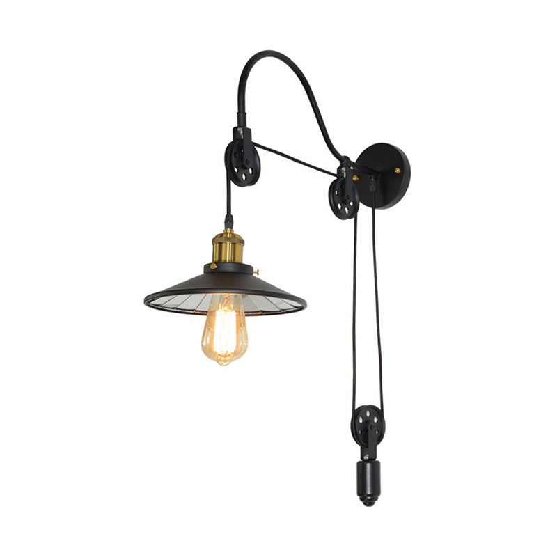 1 luminaire mural d'éclat évasé léger industriel Black Metallic Sconce Lampe avec bras de col en bouche