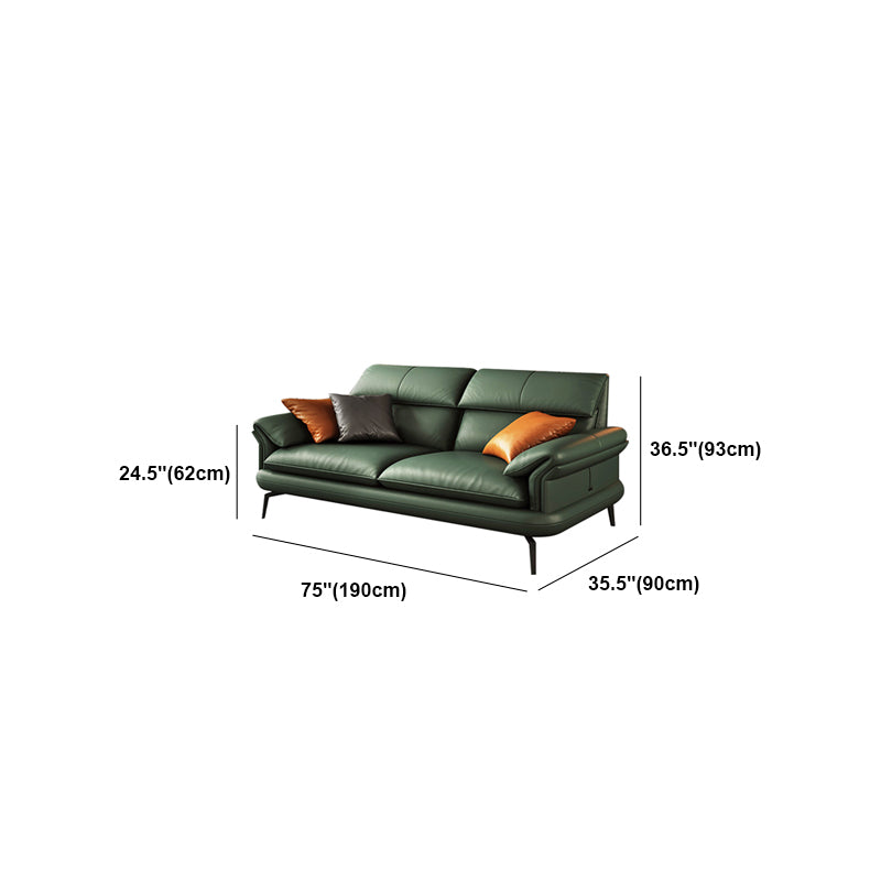 Pillow Arms Sofa in Green Modern Stain-Resistant Faux Leather L-Shape Sofa & Chaise