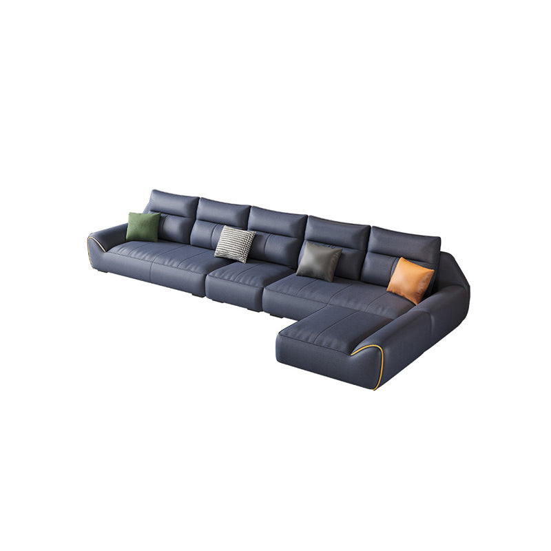 Square Arm Blue Removable Cushions Contemporary Faux Leather Sofa & Chaise