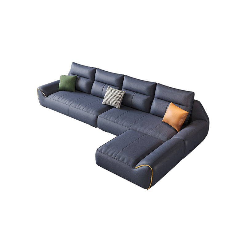 Square Arm Blue Removable Cushions Contemporary Faux Leather Sofa & Chaise