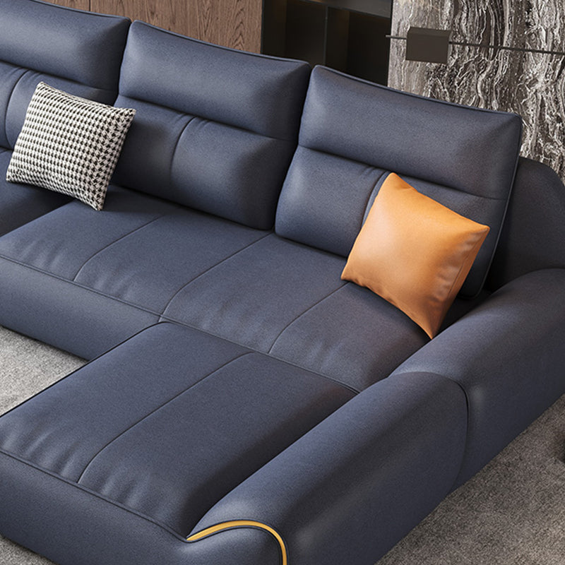 Square Arm Blue Removable Cushions Contemporary Faux Leather Sofa & Chaise