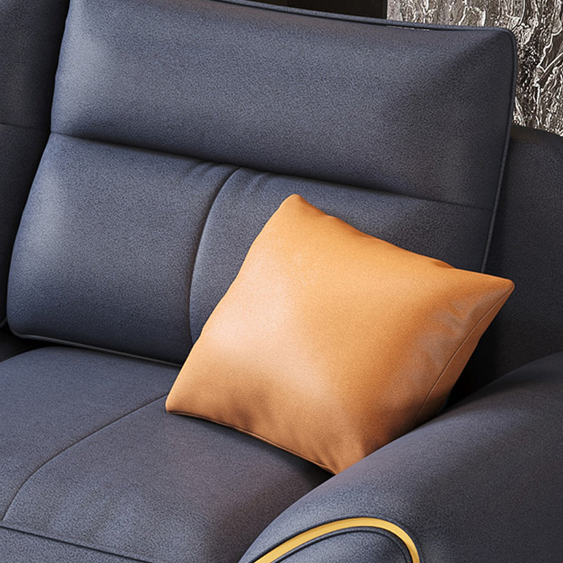 Square Arm Blue Removable Cushions Contemporary Faux Leather Sofa & Chaise