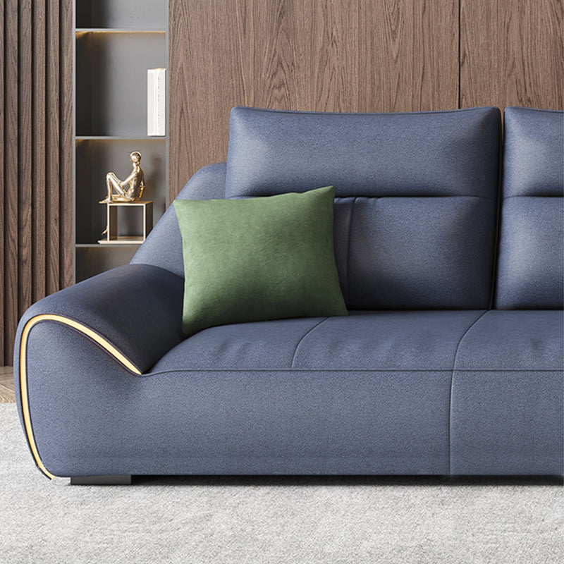 Square Arm Blue Removable Cushions Contemporary Faux Leather Sofa & Chaise