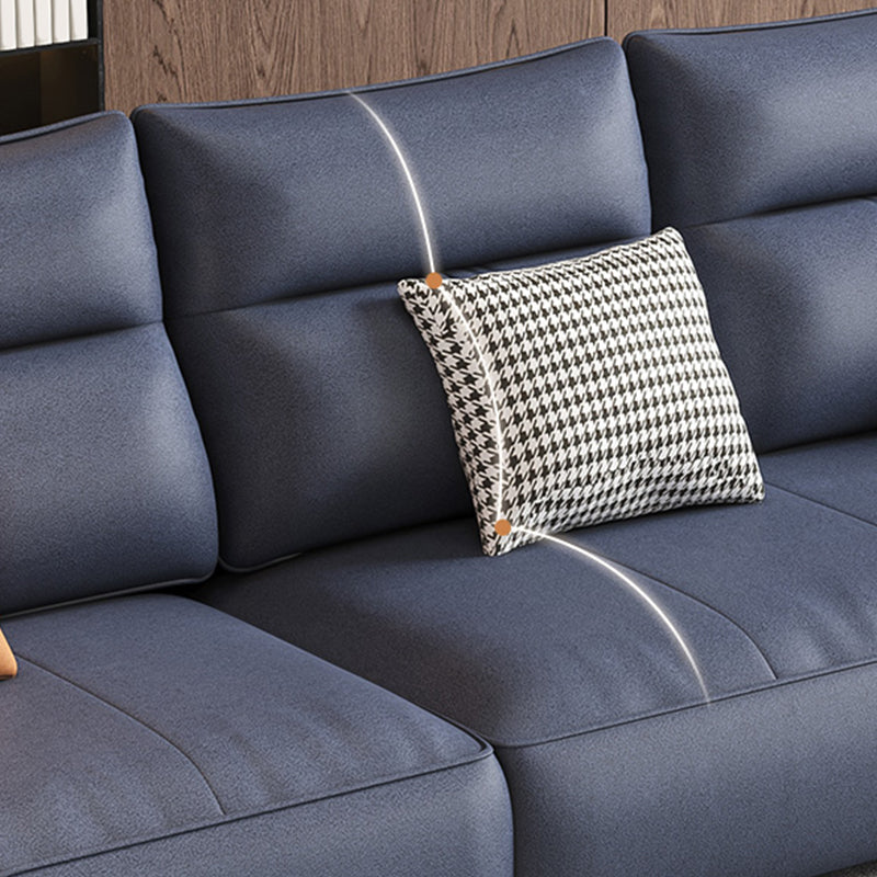 Square Arm Blue Removable Cushions Contemporary Faux Leather Sofa & Chaise