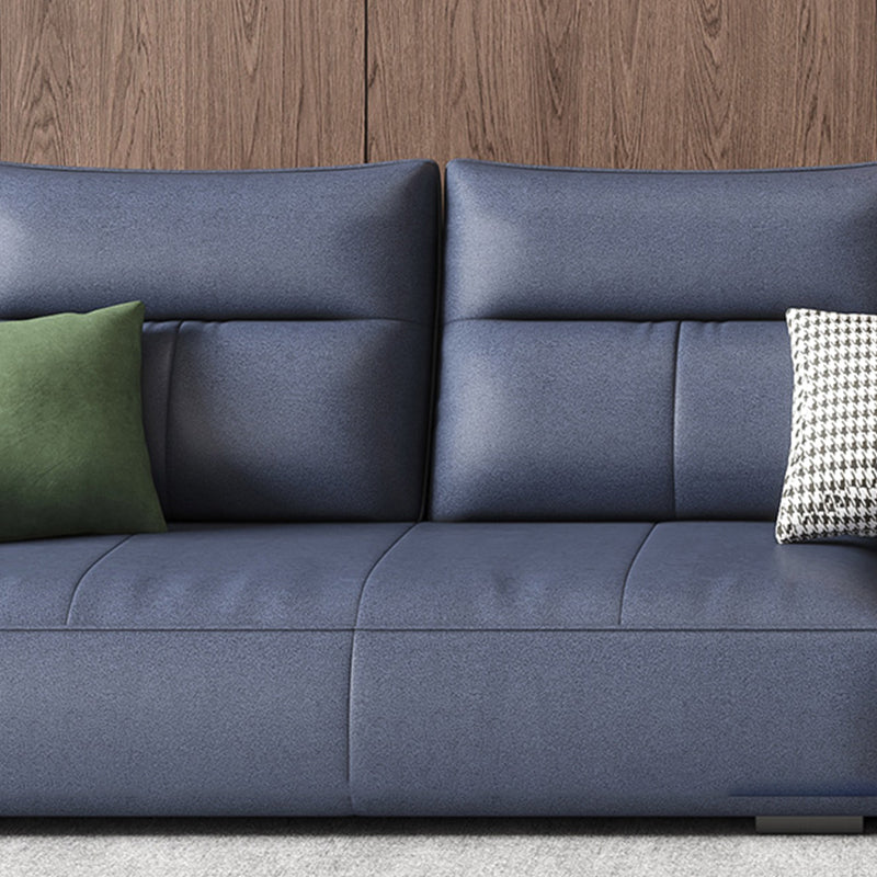 Square Arm Blue Removable Cushions Contemporary Faux Leather Sofa & Chaise