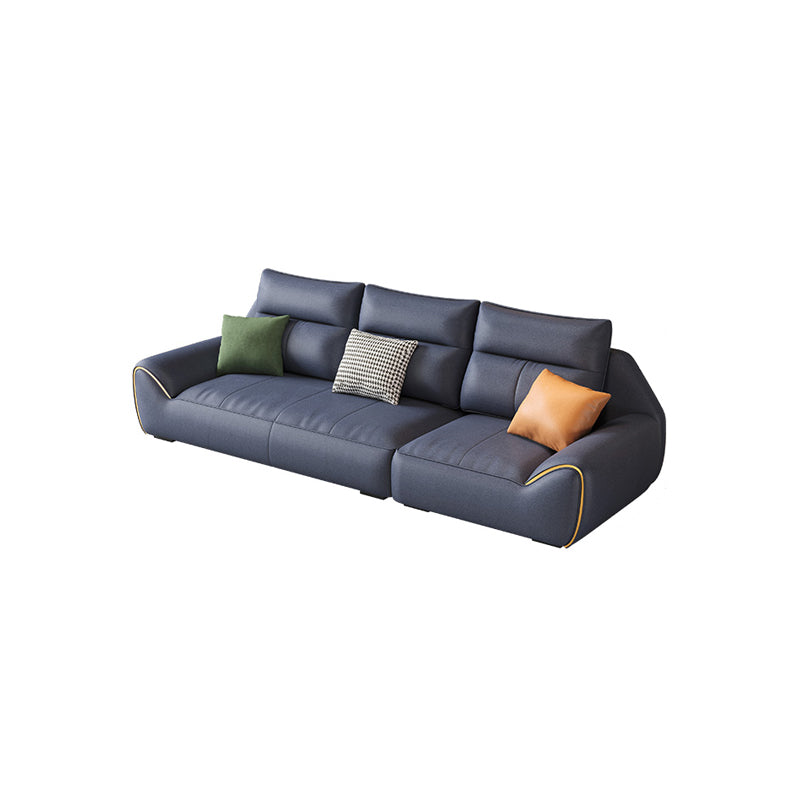 Square Arm Blue Removable Cushions Contemporary Faux Leather Sofa & Chaise