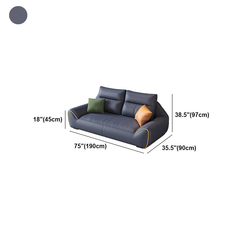 Square Arm Blue Removable Cushions Contemporary Faux Leather Sofa & Chaise