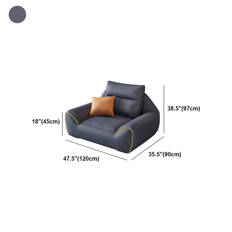 Square Arm Blue Removable Cushions Contemporary Faux Leather Sofa & Chaise
