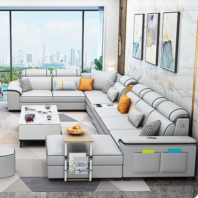 U-Shaped Velvet and Faux Leather Modular Furniture Sectionals for 7 People