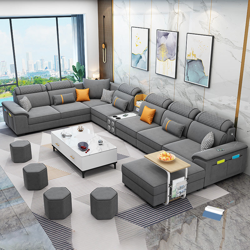 U-Shaped Velvet and Faux Leather Modular Furniture Sectionals for 7 People